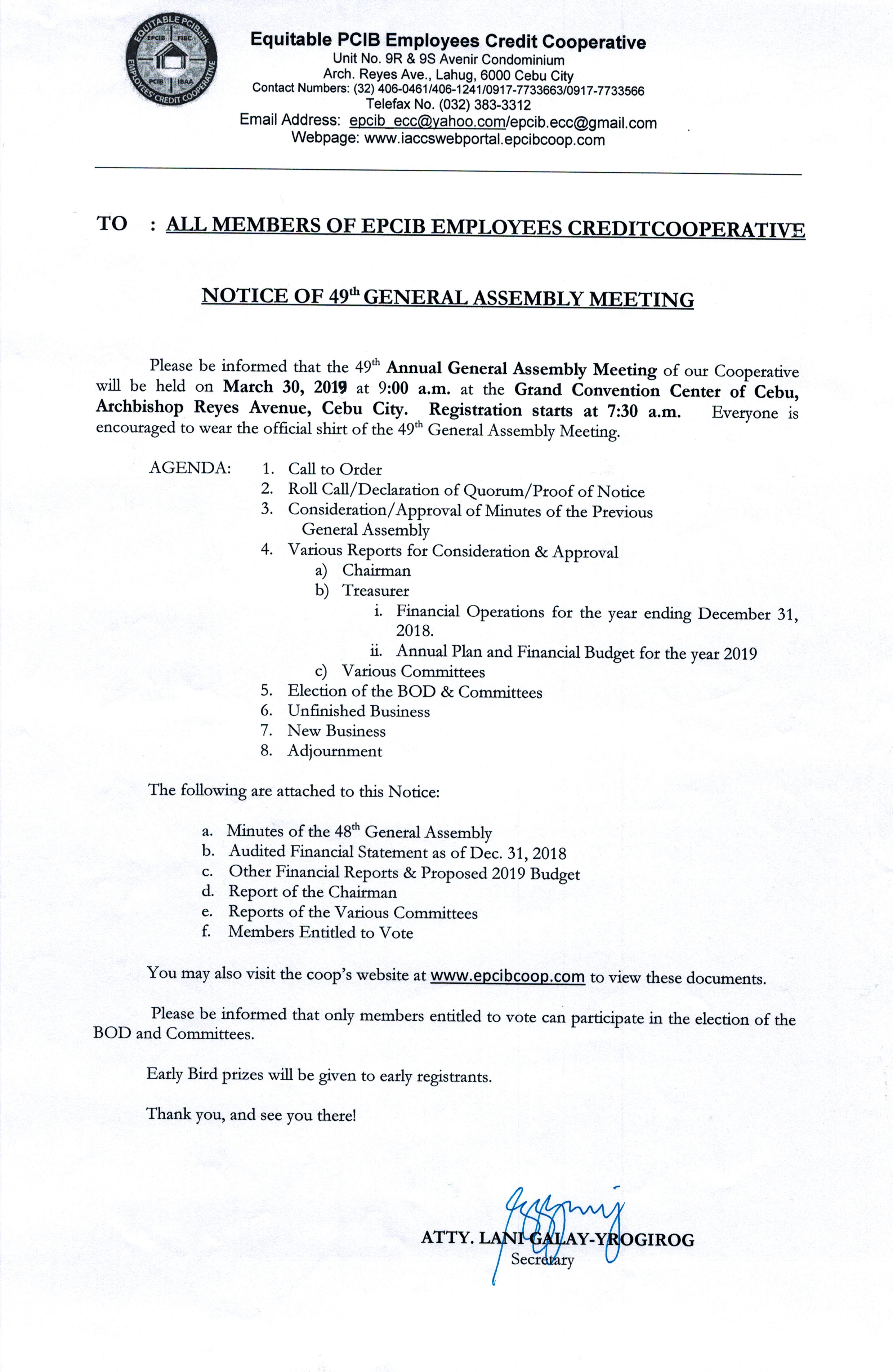 1 Notice Of 49th General Assembly Meeting Equitable Pcib